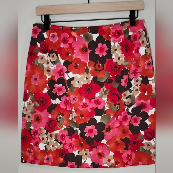 Ann Taylor Skirt Women's 6 Red Brown Floral Stretch Career Academia Spring - Picture 1 of 8